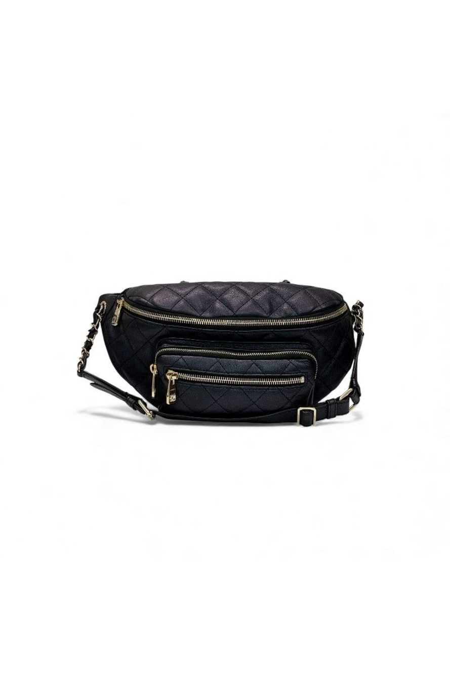 Chanel Bag Waist Pouch Body Caviar Leather Metallic Black Gold